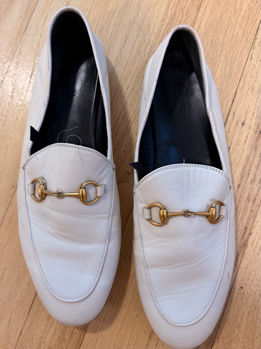 GUCCI White Leather Horsebit Loafers